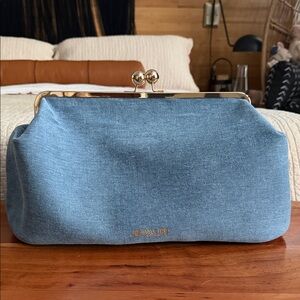 Jesalin Oversized Sette Kisslock Denim Blue Clutch Bag